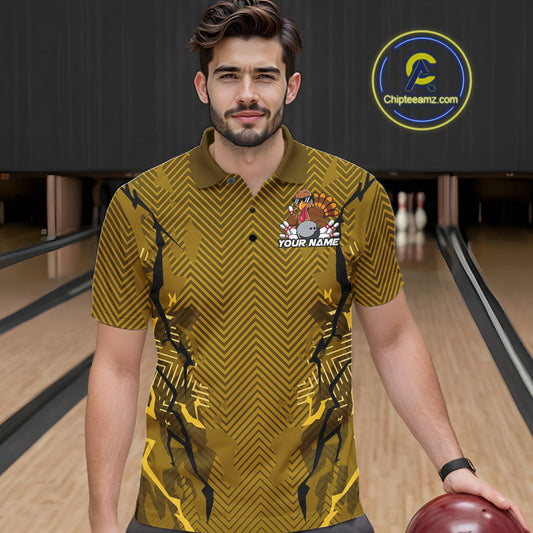 Yellow Custom Funny Turkey Bowling Jerseys, Bowling Team League Shirt Men Bowlers Outfit IPHW10810