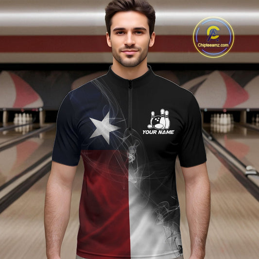 Custom Smoke Texas Flag Bowling Men Team Shirts, Patriotic Texas Bowling Jerseys IPHW10625