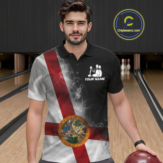 Custom Smoke Florida Flag Bowling Men Team Shirts, Patriotic Florida Bowling Jerseys IPHW10626