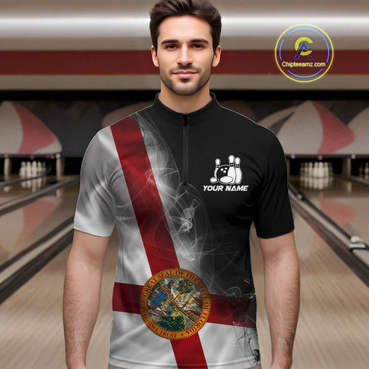 Custom Smoke Florida Flag Bowling Men Team Shirts, Patriotic Florida Bowling Jerseys IPHW10626