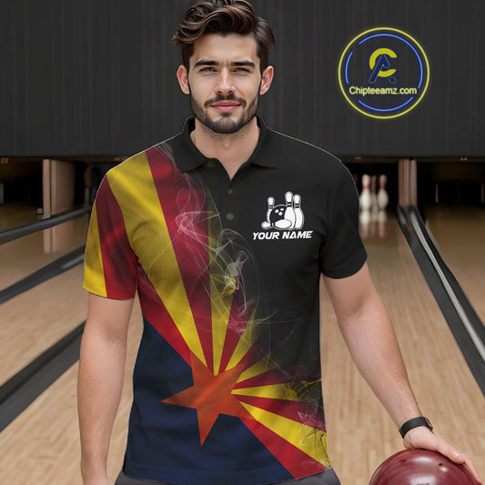 Custom Smoke Arizona Flag Bowling Men Team Shirts, Patriotic Arizona Bowling Jerseys IPHW10627