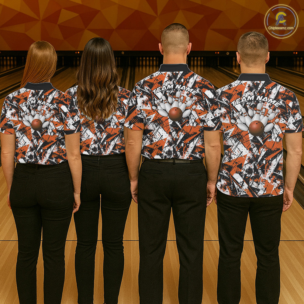 Custom Graffity Orange Camo Bowling Team Men Polo Shirts, Camouflage Bowling Jerseys IPHW10216