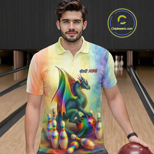 Custom Colorful Rainbow Colors Dragon Bowling Team Shirts, Dragon Bowling League Shirt IPHW10233