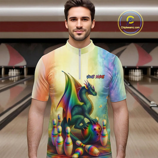 Custom Colorful Rainbow Colors Dragon Bowling Team Shirts, Dragon Bowling League Shirt IPHW10233