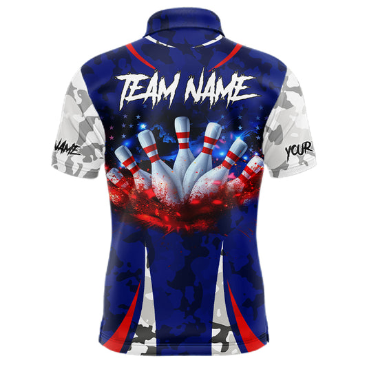 Camo American flag bowling jersey custom bowling polo, 1/4 zip shirts for men, bowling league shirts NQS11401