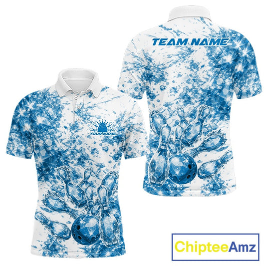Custom Sparkling Blue Ice Cystal Bowling Shirts For Men, Women And Kid, Team Tournament Outfits Multi Styles IPHW10420