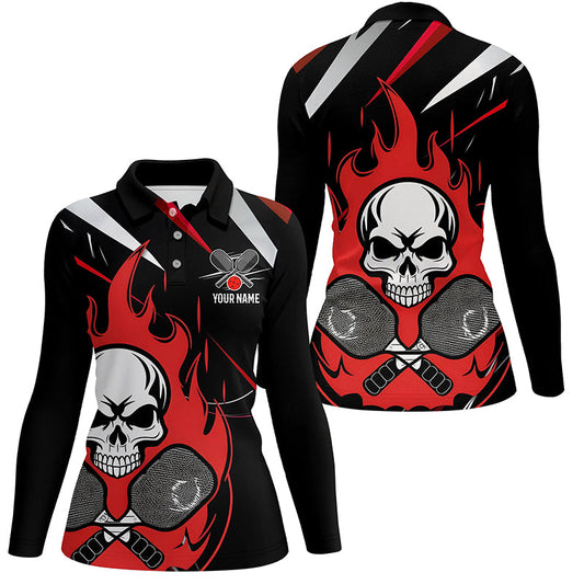 Custom Red Flame Pickleball Shirts for women, Skull Pickleball Jerseys For Team IPHW6920