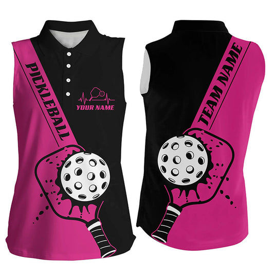 Black And Pink Custom Pickleball Team Shirts For Women, Women'S Pickleball Outfit IPHW7459