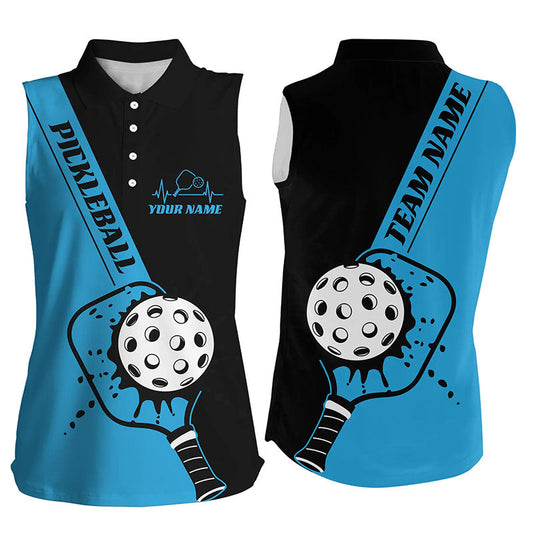Black And Blue Custom Pickleball Team Shirts For Women, Women'S Pickleball Outfit IPHW7460