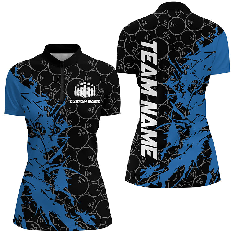 Black And Blue Customized Bowling Shirts For Women, Bowling Jerseys Team Bowling Shirts IPHW6981