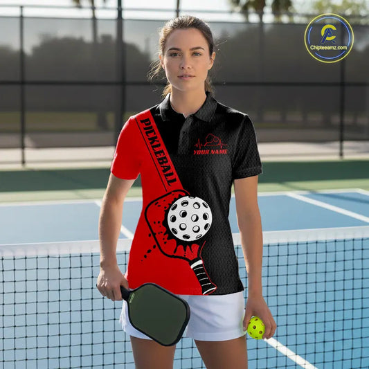 Black And Red Custom Pickleball Team Shirts For Women, Pickleball Jersey Outfit IPHW10821