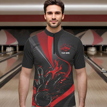 Load image into Gallery viewer, Red And Black Flame Bowling Team Shirts, Strike Bowling Short Sleeve Quarter Zip Shirts For Men IPHW6755