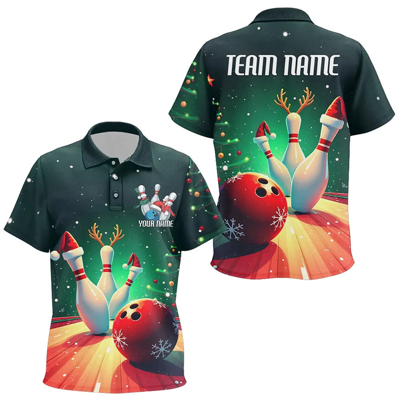 Custom Christmas Bowling Kid Polo Shirt, Christmas Bowling Team Tournament Outfits IPHW7841