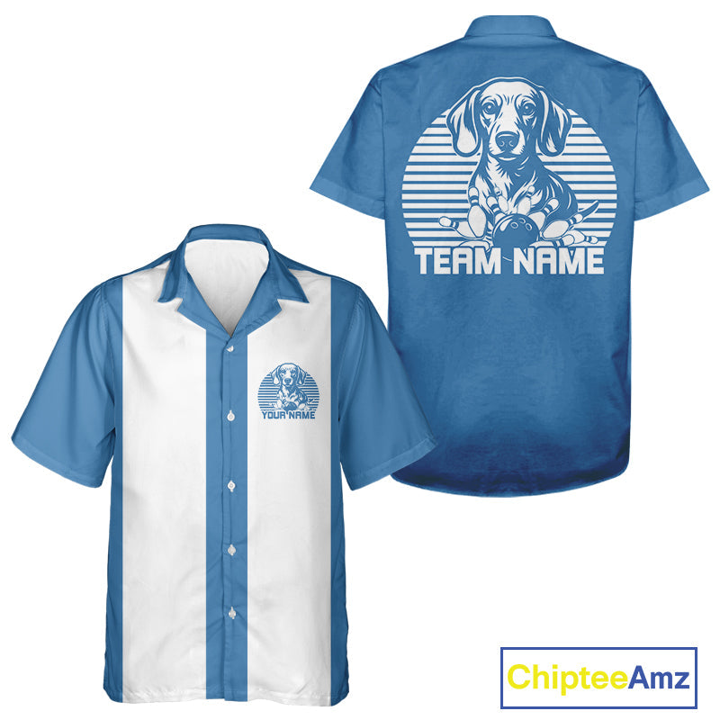 Custom Dachshund Retro Button Up Bowling Shirt, Vintage Dog Lover Bowling Shirt IPHW10223
