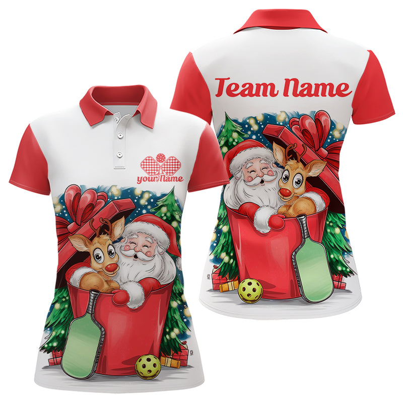 Funny Santa And Reindeer Custom Funny Pickleball Polo Shirts For Women Pickleball Gifts IPHW8093