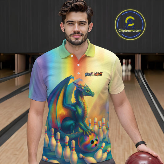 Custom Colorful Rainbow Colors Dragon Bowling Team Shirts, Dragon Bowling League Shirt IPHW10234
