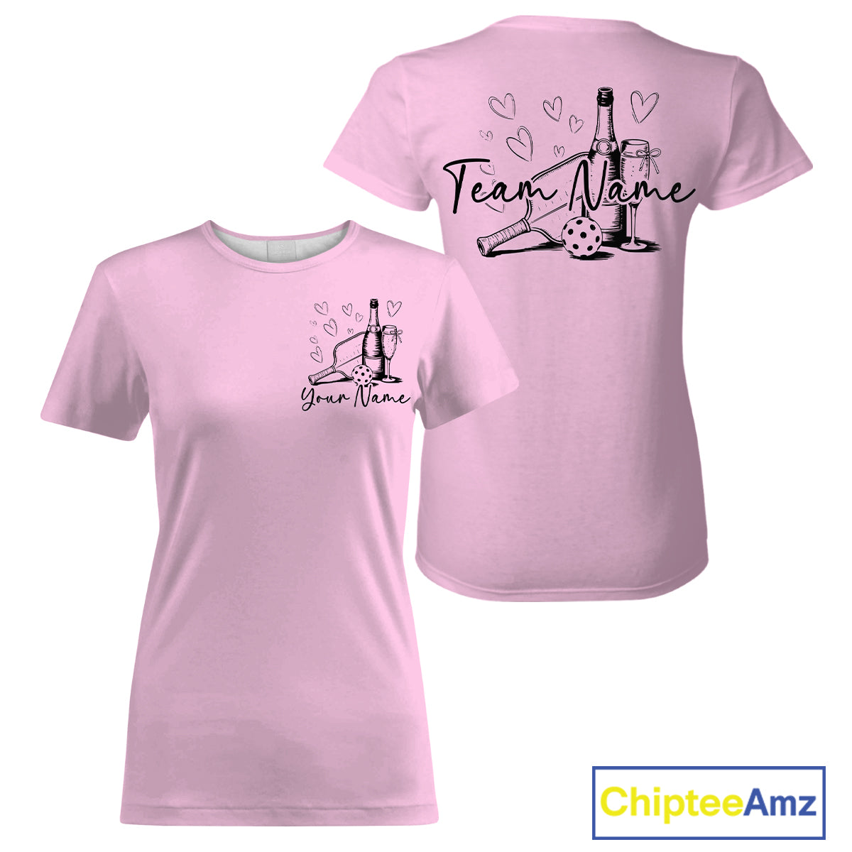Custom Light Pink Pickleball T-Shirts For Women, Pickleball And Wine Lovers Uniform IPHW9460