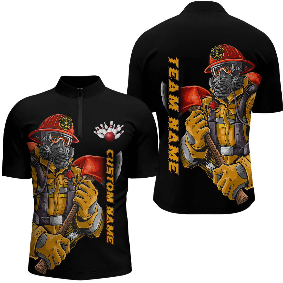 Firefighter Bowling Men Bowling Shirts Custom Firefighter Bowling Team Quarter Zip Shirts Jerseys IPHW5336
