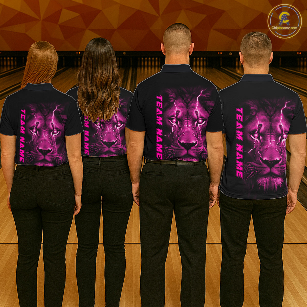 Custom Pink Thunder Lightning Lion Bowling Shirt For Men, Lion Bowling Team Jerseys IPHW10670