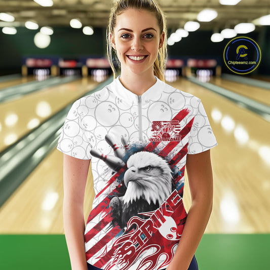 Custom Patriotic Eagle Bowling Shirts For Women, US Flag Bowling League Team Shirt IPHW9475