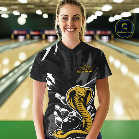 Custom Yellow Cobra Snake Bowling Team Jerseys, Bowling Quarter-Zip Shirts For Women IPHW9708