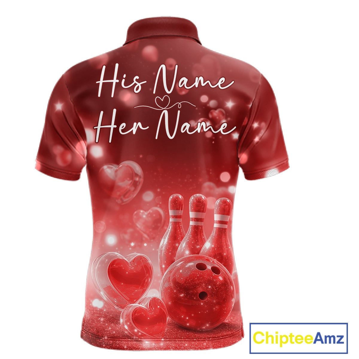 Custom Red Valentine Bowling Couple Shirts, Red Heart Theme Bowling Jerseys With His Name And Her Name IPHW10463
