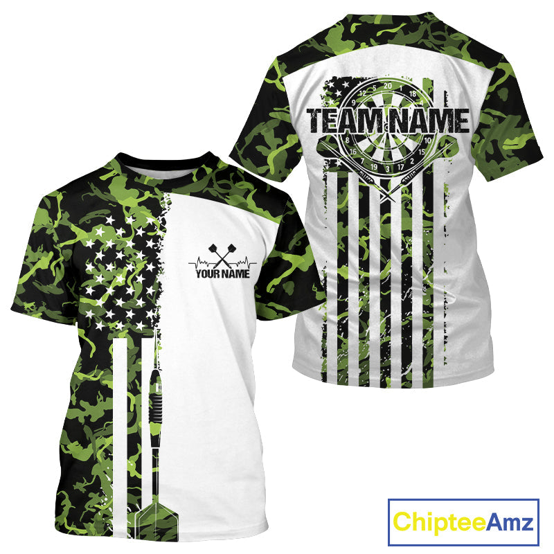 Custom Green Military Camo Patriotic Dart Men T-Shirts , US Flag Dart Team IPHW9952
