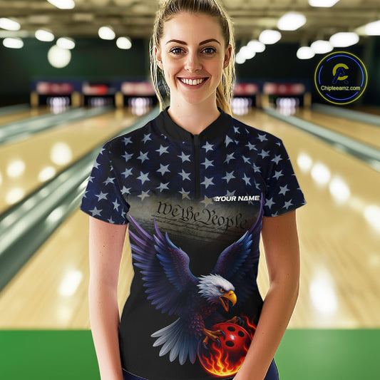 Custom Patriotic We The People Eagle Bowling Team Shirt For Women, Bowling League Shirt IPHW10200