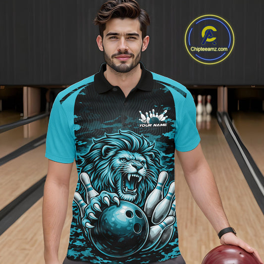 Custom Orange Camo Lion Bowling Men Polo Shirt, Lion Bowling Team League Shirt IPHW10369