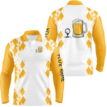 Load image into Gallery viewer, White Yellow Mens golf polo shirt Golf & beer custom name golf gifts for men, dad NQS4135