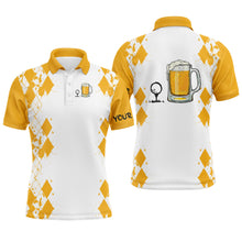 Load image into Gallery viewer, White Yellow Mens golf polo shirt Golf & beer custom name golf gifts for men, dad NQS4135