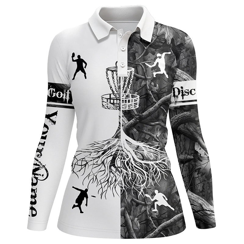 Women disc golf polo shirts gray camo custom name disc golf team shirt, disc golf gifts NQS6897