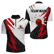 Load image into Gallery viewer, Black and White Bowling Polo, Quarter Zip Shirt for Men Custom Lightning Team bowling jerseys | Red NQS9324