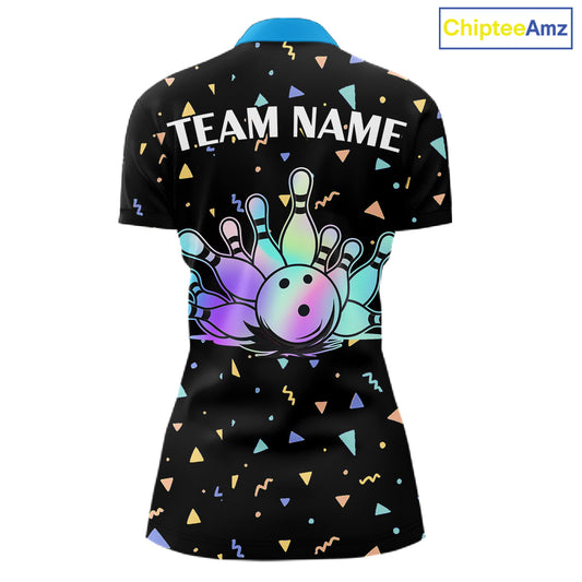 Hologram colors geometric pattern Black Bowling Shirts for Women Custom Team Bowling League Jersey NQS11607