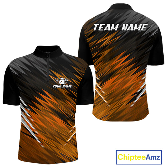 Orange and Black Bowling Shirts For Men Custom Name and Team name Bowling Jerseys Bowlers Outfit NQS11002
