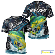 Load image into Gallery viewer, Custom Mahi Mahi Fishing Camo Long Sleeve Fishing Shirts, Personalized Mahi Mahi Fishing Team Jersey NQS10843