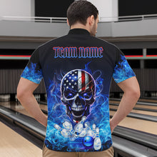 Load image into Gallery viewer, Blue Flame Smoke American Flag Eagle Skull Mens Bowling Shirts Custom Patriotic Bowling Team Jersey NQS9659