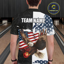 Load image into Gallery viewer, Red, White, Blue American Flag Eagle Men Bowling Shirt Custom Patriotic Black Camo Bowling Team Jersey NQS9863