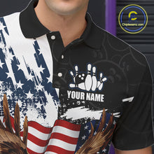 Load image into Gallery viewer, Red, White, Blue American Flag Eagle Men Bowling Shirt Custom Patriotic Black Camo Bowling Team Jersey NQS9863