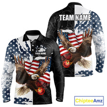 Load image into Gallery viewer, Red, White, Blue American Flag Eagle Men Bowling Shirt Custom Patriotic Black Camo Bowling Team Jersey NQS9863