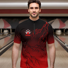 Load image into Gallery viewer, Black and Red gradient Lightning thunder storm Bowling shirts for Men Custom Bowling Team Jerseys NQS9353