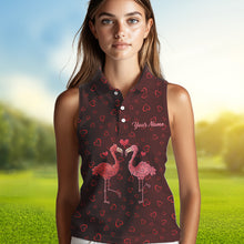 Load image into Gallery viewer, Funny Flamingo red heart pattern Women sleeveless polo shirt custom Valentine golf tops gifts for her NQS9366