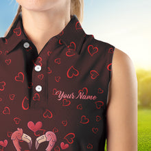 Load image into Gallery viewer, Funny Flamingo red heart pattern Women sleeveless polo shirt custom Valentine golf tops gifts for her NQS9366