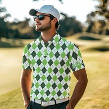 Load image into Gallery viewer, Mens golf polo shirts green argyle St Patrick's Day pattern golf shirts custom team golf polo for men NQS4726