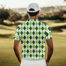 Load image into Gallery viewer, Mens golf polo shirts green argyle St Patrick's Day pattern golf shirts custom team golf polo for men NQS4726