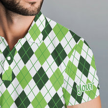 Load image into Gallery viewer, Mens golf polo shirts green argyle St Patrick's Day pattern golf shirts custom team golf polo for men NQS4726