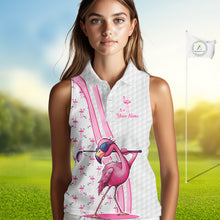 Load image into Gallery viewer, Funny Women sleeveless polo shirts custom pink and white flamingo pattern white golf shirts NQS8610