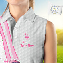 Load image into Gallery viewer, Funny Women sleeveless polo shirts custom pink and white flamingo pattern white golf shirts NQS8610