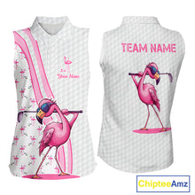 Load image into Gallery viewer, Funny Women sleeveless polo shirts custom pink and white flamingo pattern white golf shirts NQS8610