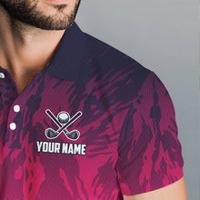 Load image into Gallery viewer, Funny Flamingo pink camo flame golf ball Mens Golf Polo Shirts Custom Flamingo Golf attire for men NQS9697